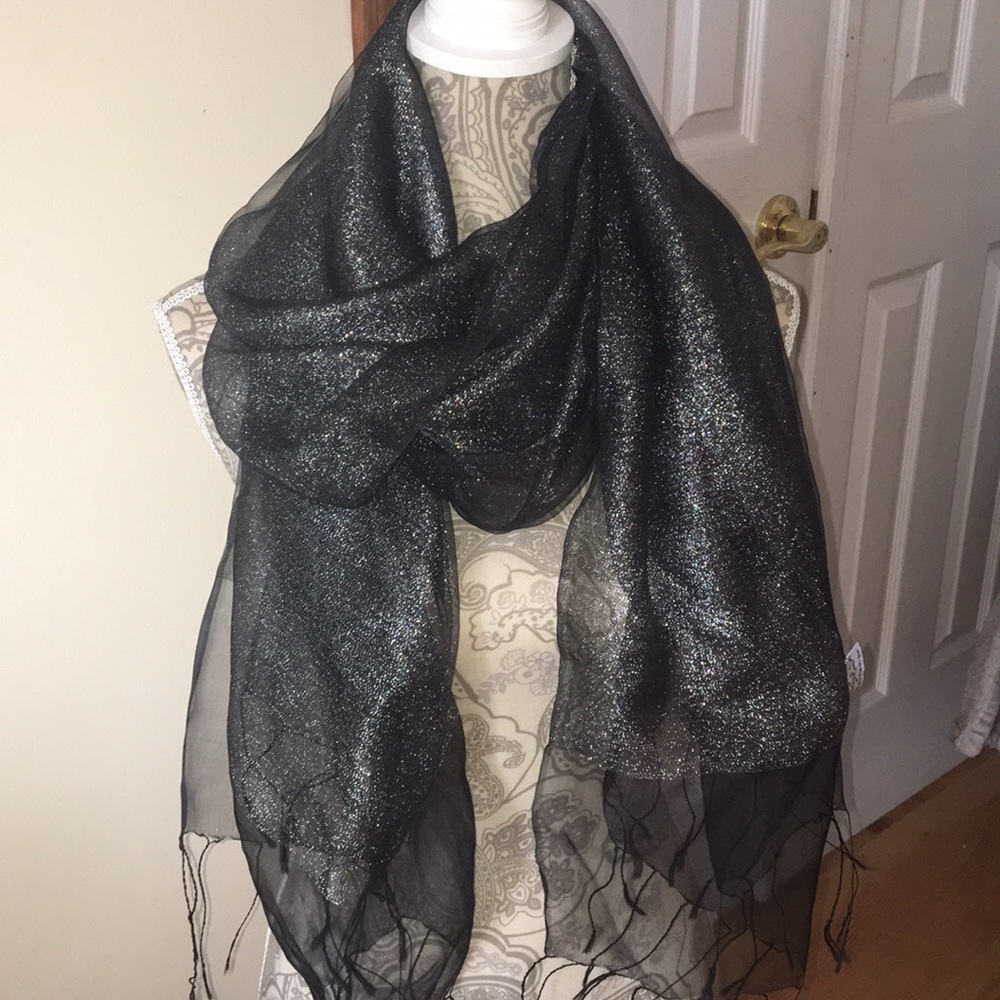 Black shawl/ scarf with silver sparkles
